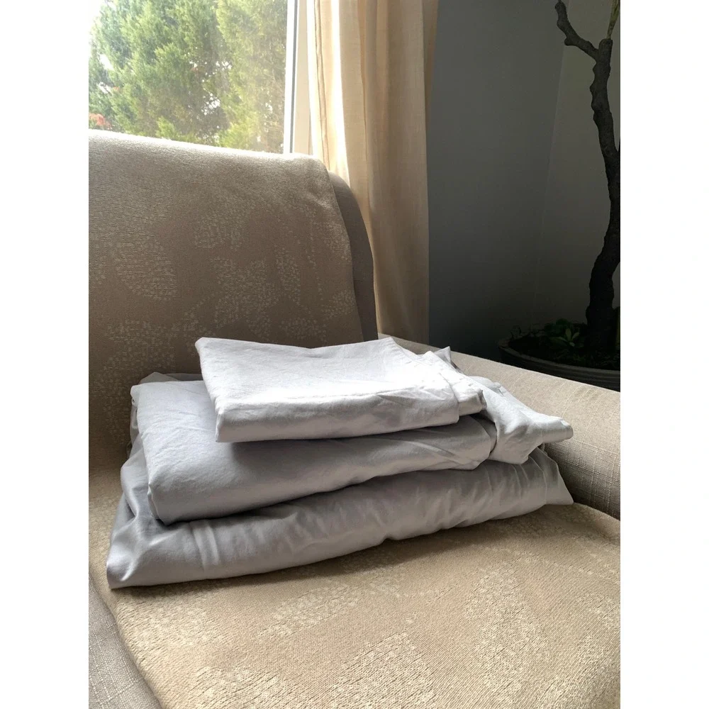 Threadmill home linen  cotton solid light gray sheet set size twin X-LARGE‎